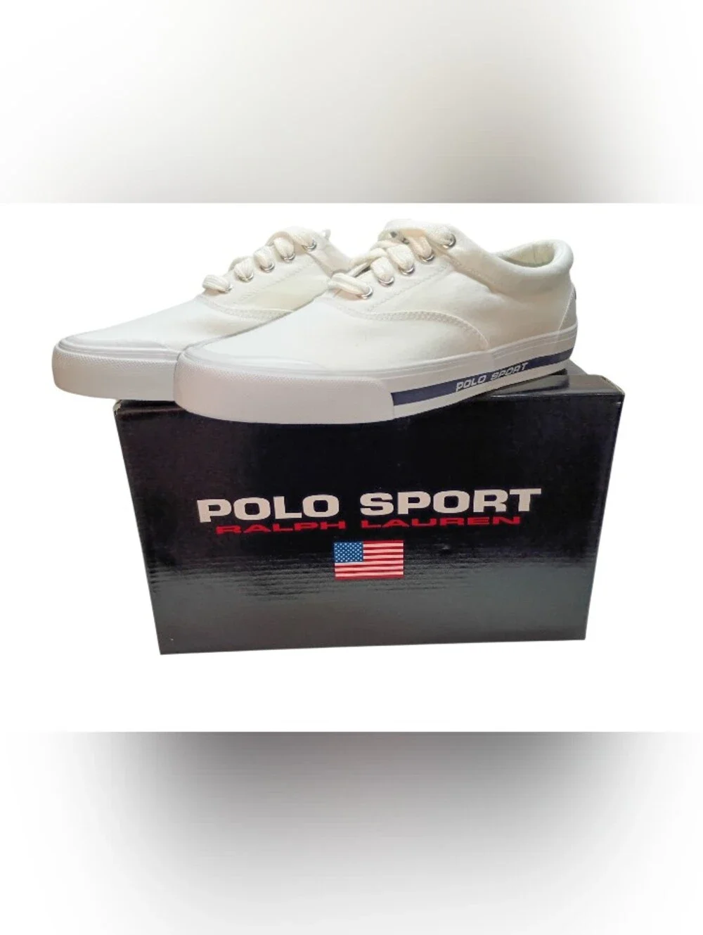 VTG Polo Sport Ralph Lauren CLipper White Canvas Shoes Mens Size 9D NEW WITH BOX